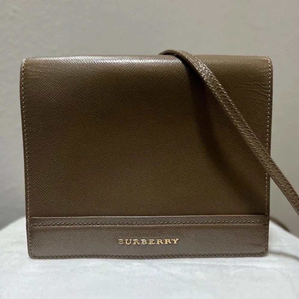 Burberry London Leather Small Meadow Clutch Crossbody Purse Mole Grey